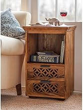 Sheesham Wood Bedside End Tables for Bedroom Living Room Telephone Table with 2 Drawers Storage Accent Table Office Furniture for Home