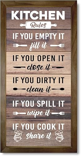 Decoración de pared de cocina, decoración rústica de cocina, marco de cocina, letrero de reglas de cocina, decoración de pared de cocina, decoración