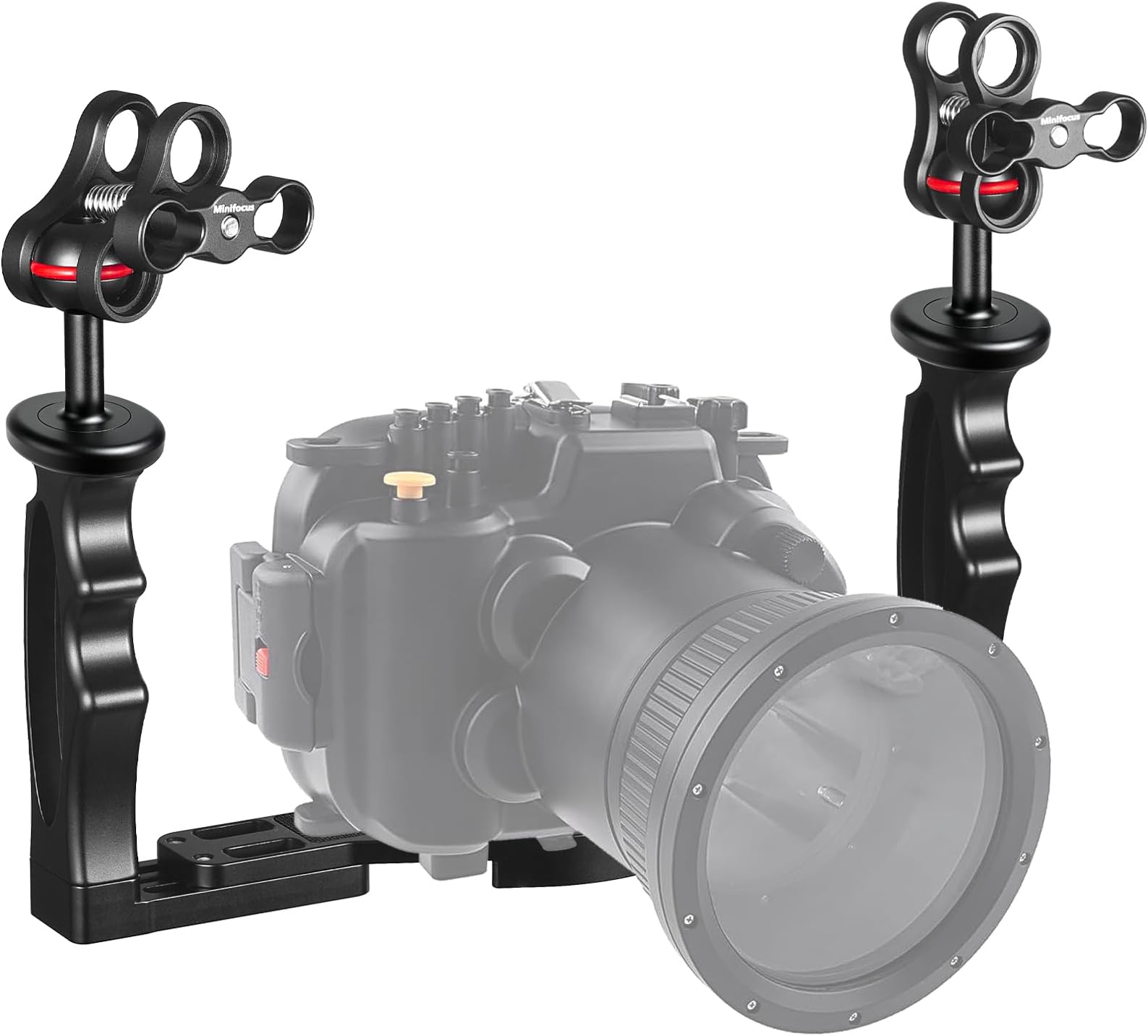 Underwater Camera Handle Tray Bracket, Dual Handle Extendable Aluminum Alloy Video Stabilizer Holder with 2 1'' Ball Clamp Mount for Underwater Camera Diving Housings