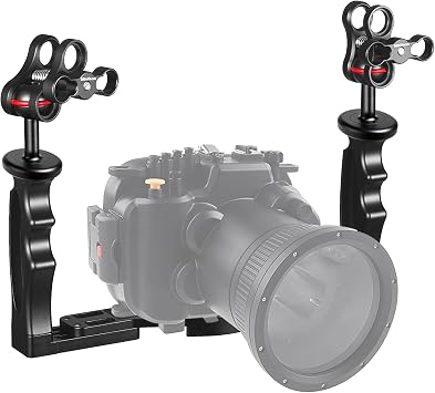 MINIFOCUS Underwater Camera Handle Tray Bracket, Dual Handle Extendable Aluminum Alloy Video Stabilizer Holder with 2 1 Ball Clamp Mount for Underwater Camera Diving Housings