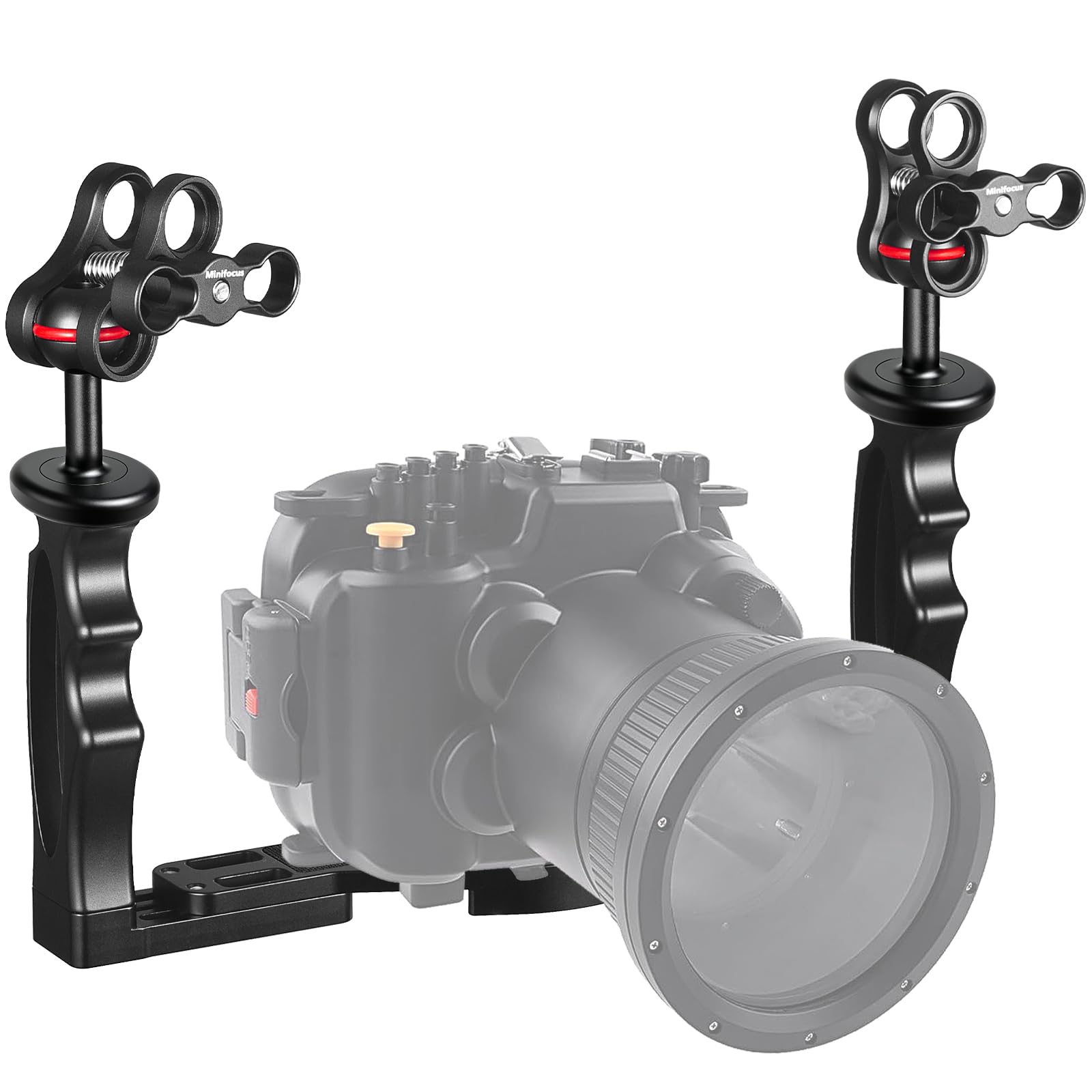 Unterwasser-Kamera Handle Tray Bracket, Dual Handle ausziehbare Aluminiumlegierung Video-Stabilisator-Halter mit 2 1-Zoll-Kugelklemme Mount für Unterwasser-Kamera tauchen Gehäuse