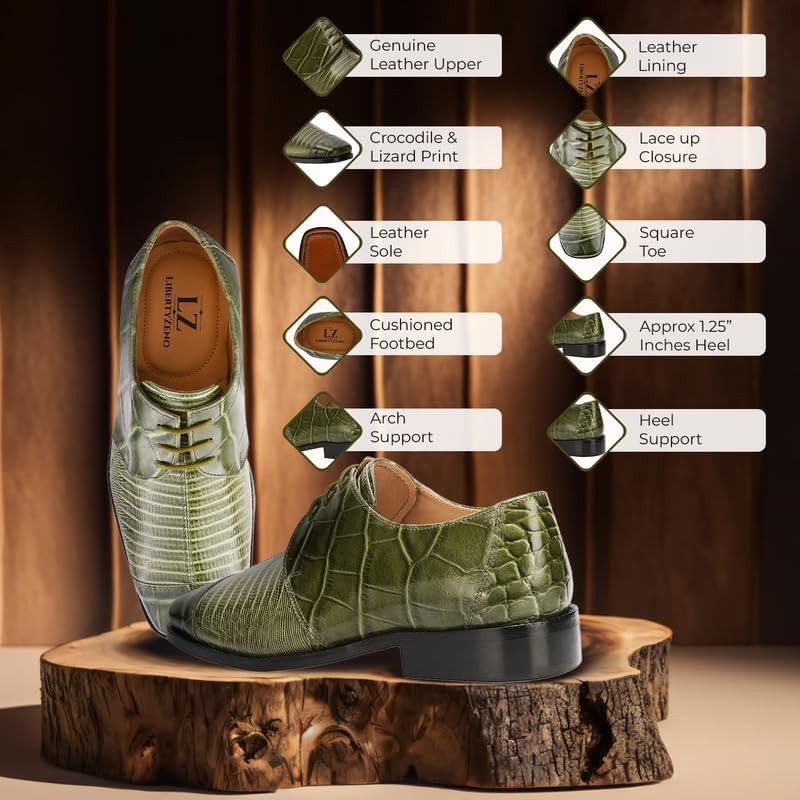 Image of LIBERTYZENO Mens Animal Print & Plain Genuine Leather Adults Lace Up Oxford Dress Shoes for Easter Gift