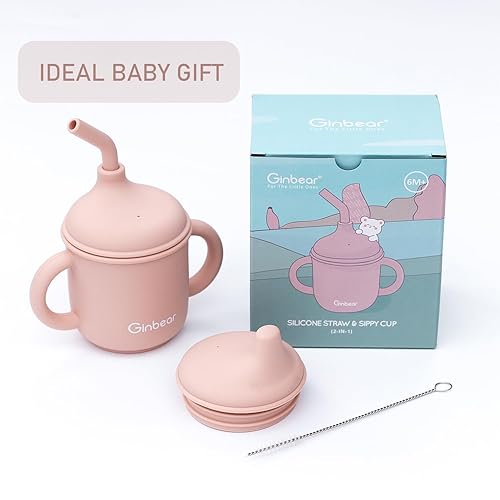 Miniatura 9 de Ginbear Vaso de bebé 2 en 1, a prueba de derrames, no tóxico, sin BPA, de silicona de grado alimenticio, taza de transición para entrenamiento para