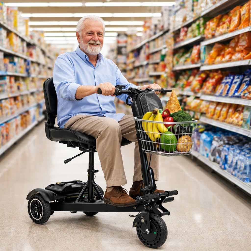 3 Wheel Electric Mobility Scooter with Seat for Adults & Seniors - 200W Motor 6.8 MPH Max Speed 36V 10 AH 24 Miles Range Battery 8" Honeycomb Tires Dual Brake System Removable Folding Seat