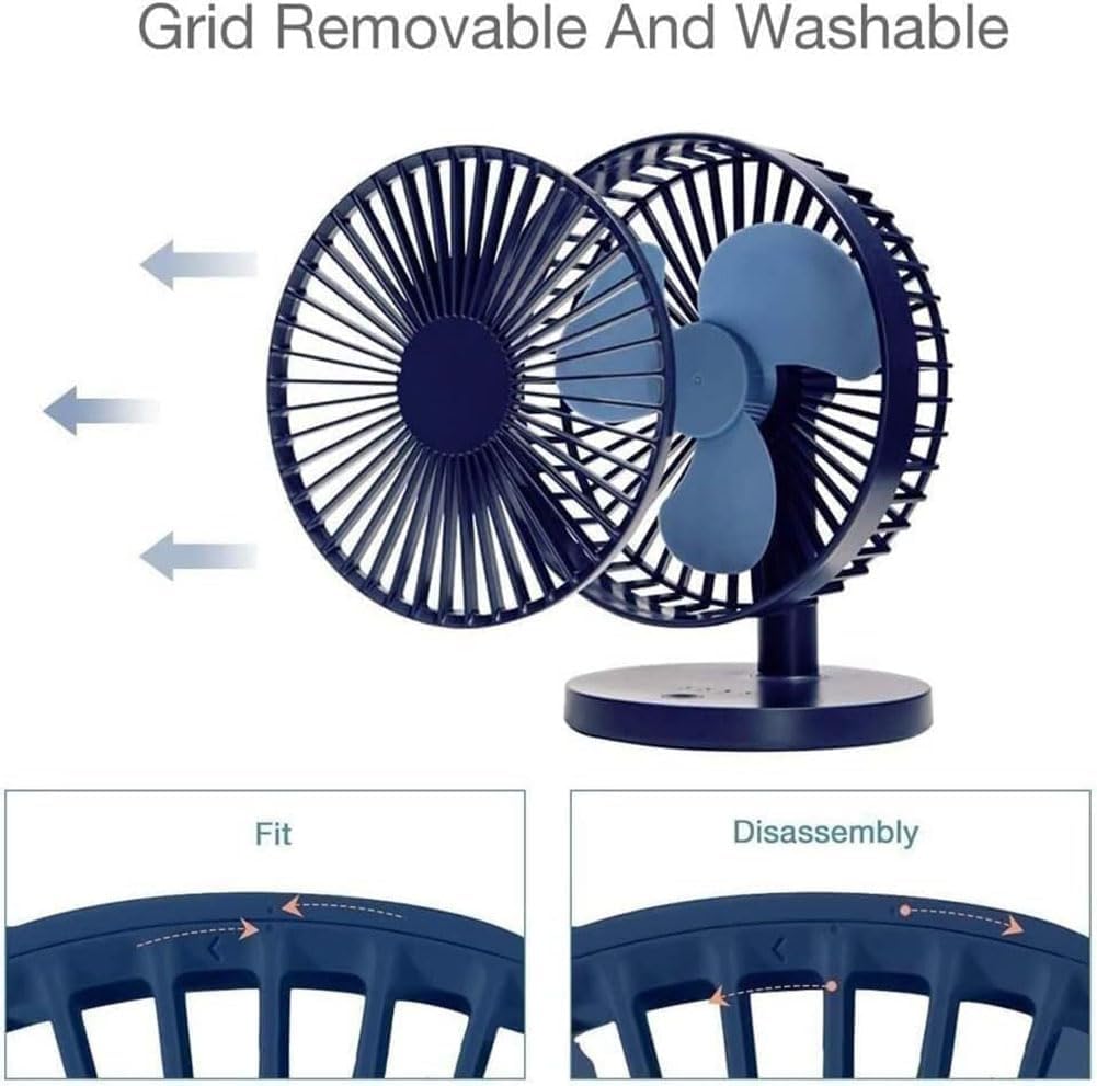 7 Inch Portable Table Fan with Adjustable Tilt Angle, Mini USB Rechargeable Quiet Compact Fan for Personal, Travel, Camping, Indoor and Outdoor (Samll)