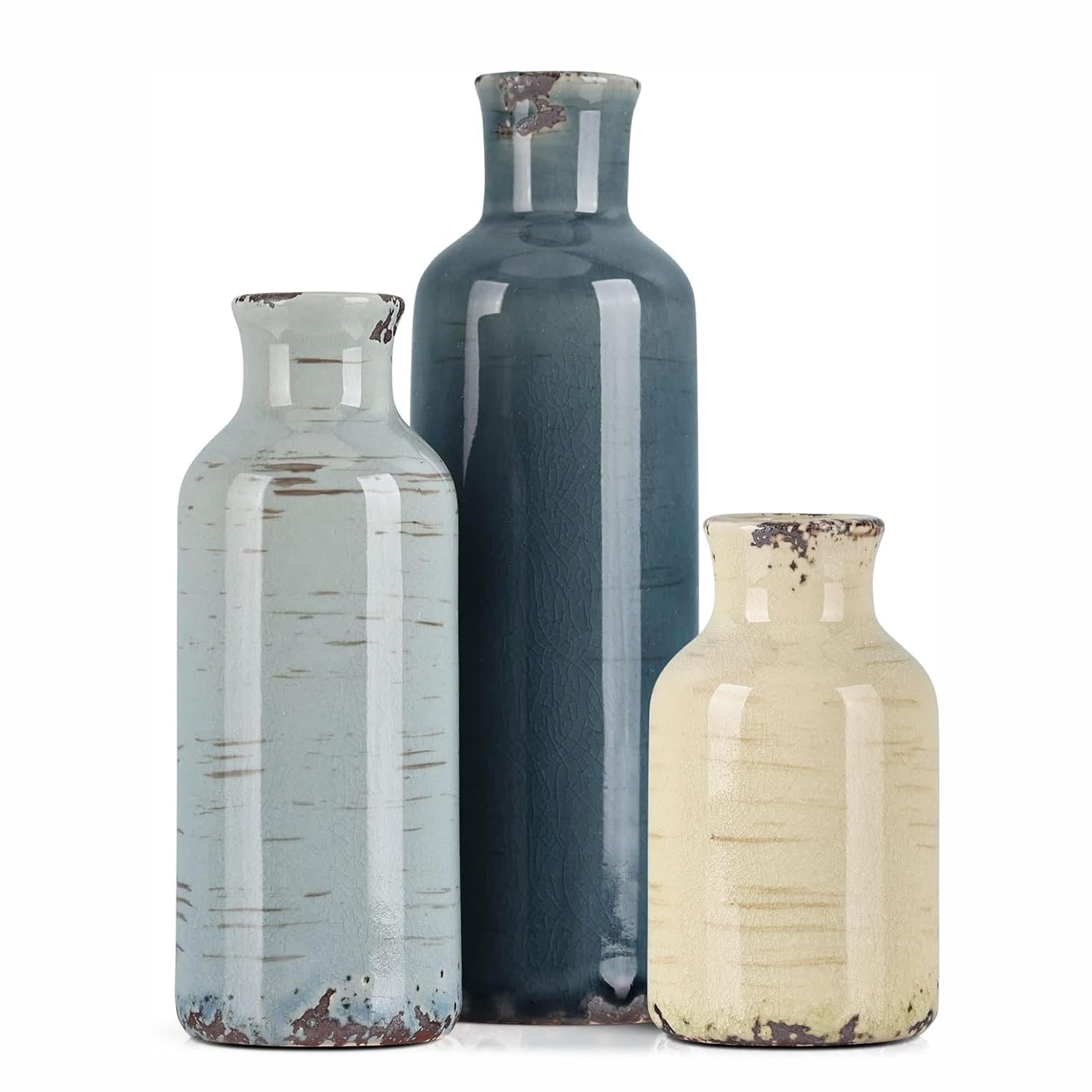 SPNOR Ceramic vase 3 Piece Set, Small vase for Country Home Decoration, Modern Farmhouse Living Room Decoration, Christmas Tabletop Decor, Bookcase, Fireplace and Entrance Decoration