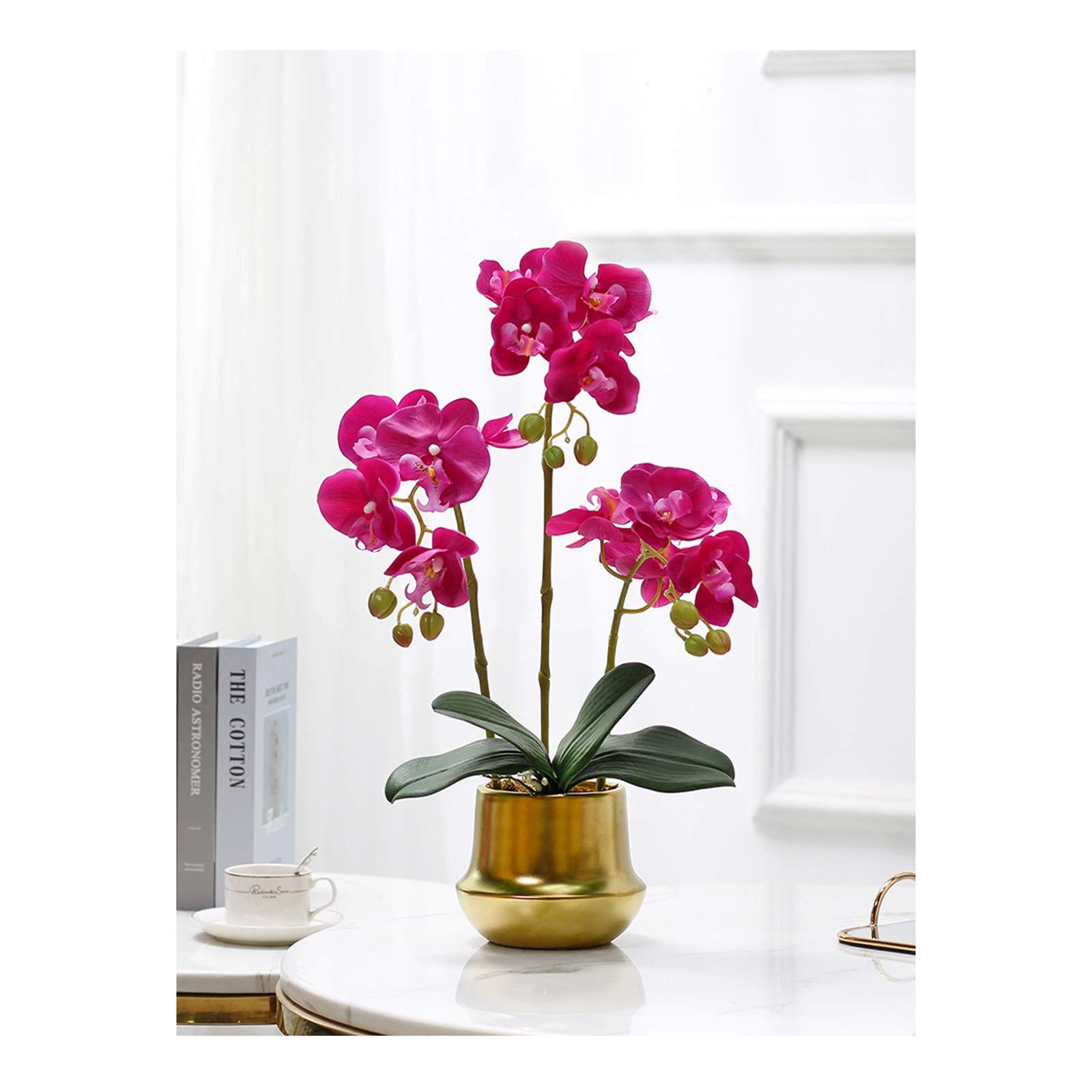 SWENEEN Artificial Flowers Faux Orchids Flowers Bonsai-Realistic Fake Phalaenopsis Flowers Arrangement,Simulation Orchids Potted With Blooming Heads,Decor For Parlor/Office/,