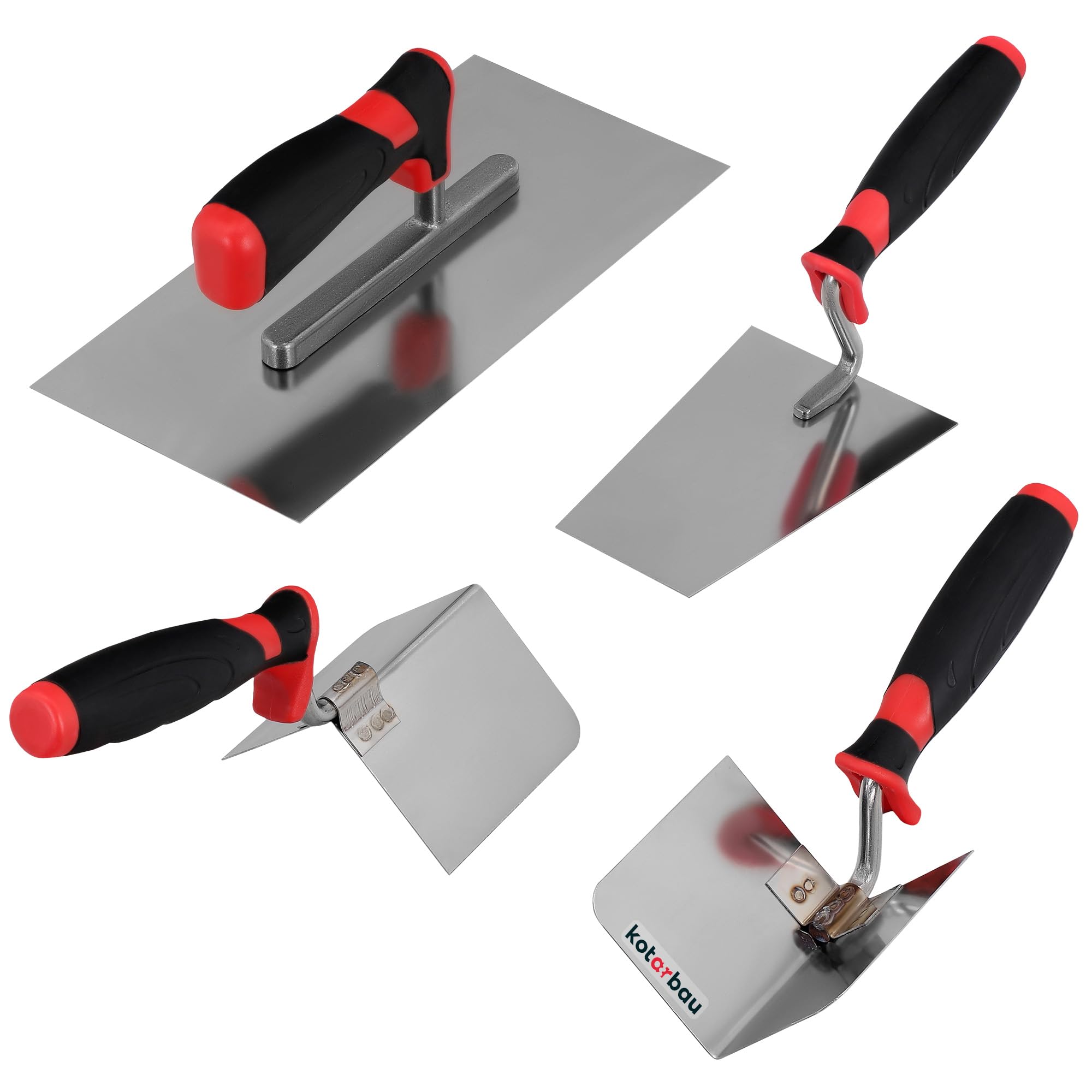 KOTARBAU® Juego de 4 paletas de albañil y paleta de esquina de acero inoxidable, 4 piezas, espátula de esquina, paleta de albañilería, paleta de yeso, juego de herramientas de yeso, paleta de alisado