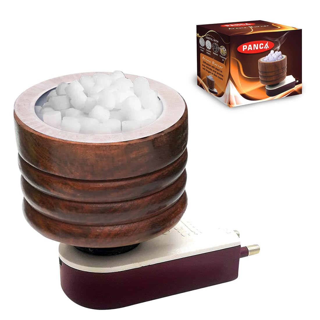 PANCA Kapoor Dani Camphor Diffuser for Home Bakhoor Burner (Wood, Cylindrical, Brown)