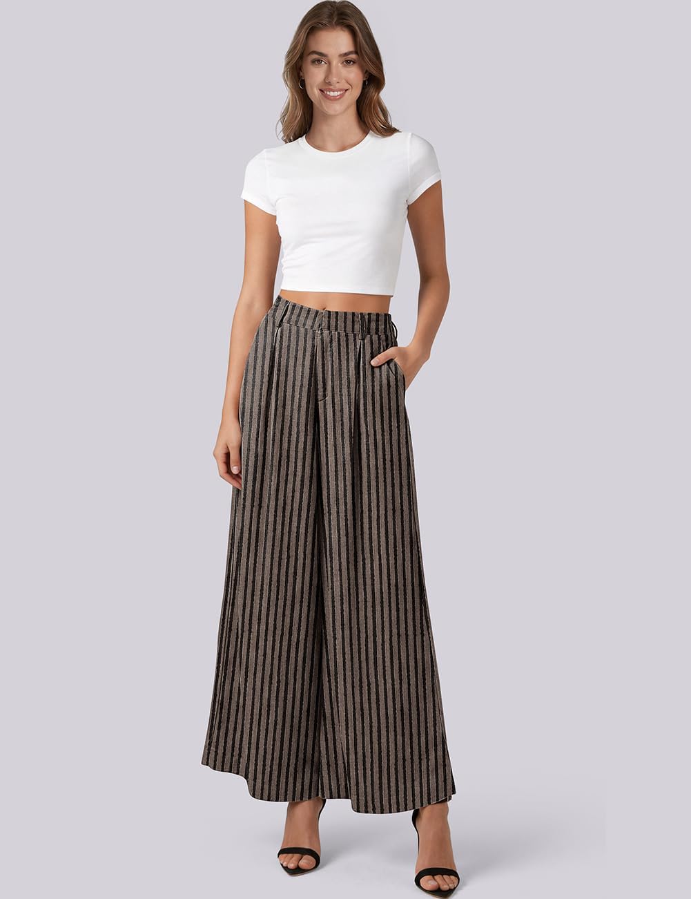 TARSE Womens Linen Palazzo Pants High Waist Pleated Trousers with Pockets | Wide Leg Linen Lounge Pants, Back Elastic Waist, Side Pockets, Flowy Boho Summer Style, Casual Dressy, Flower Printed Pattern