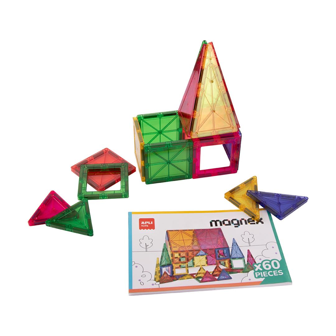 APLI Kids 20137 - Magnex Magnetic Building Set 60 Pezzi| Set 3D per Bambini 3+| Schede Geometriche Imantate Colorate | Giocattolo educativo Steam per Creatività e Sviluppo Cognitivo