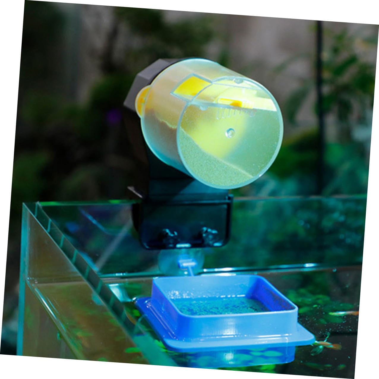 GLEAVI Automatic Fish Feeder for Aquarium Adjustable Timing Feeding Machine Small Tank Auto Fish Feeder Yellow Vacation Without Battery