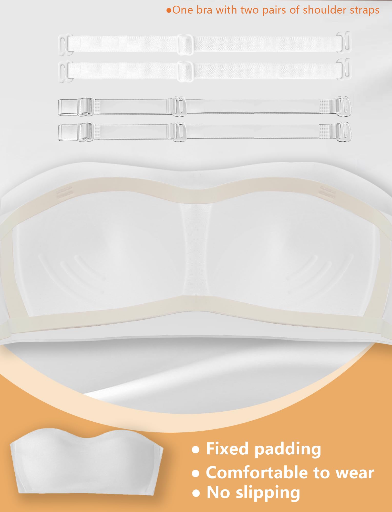 Happy Cherry 2 Stück Trägerlos BH Kinder Mädchen Nahtlose Strapless Bras mit Abnehmbaren Verstellbaren Trägern