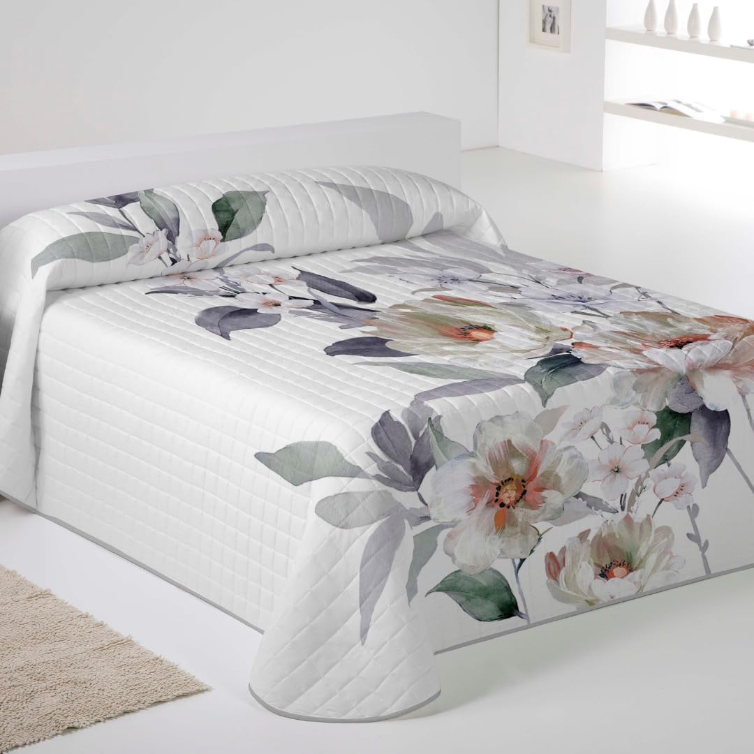 NATURALS ICEHOME - Colcha Bouti Estampada o Lisa para Verano y Entretiempo - Microfibra Extra Suave - Acolchado a Rombos - Cubrecama Reversible (Cheer, Cama 135)
