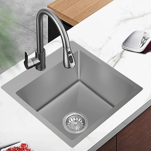 Vista 17 de Fregadero de cocina negro de acero inoxidable de 18 x 18 pulgadas, montaje superior, fregadero de cocina y bar, juego de fregadero de un solo tazón