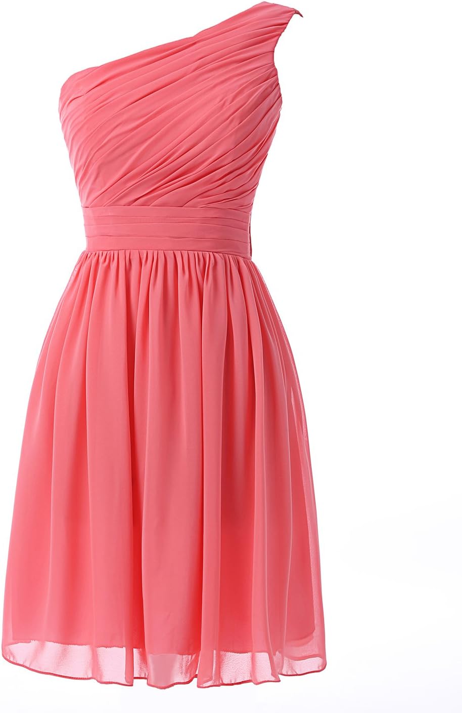 Women's Short Bridesmaid Dresses One Shoulder Chiffon Prom Gowns (XL, Coral)