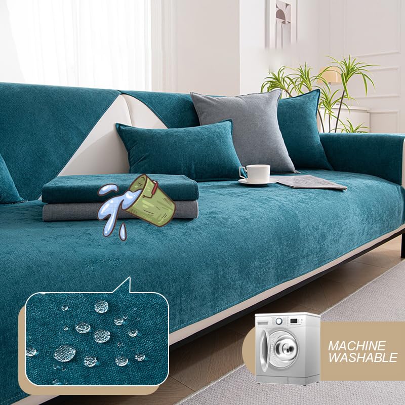 Funda de sofá seccional chenilla azul de 3 plazas de 90x180cm 6