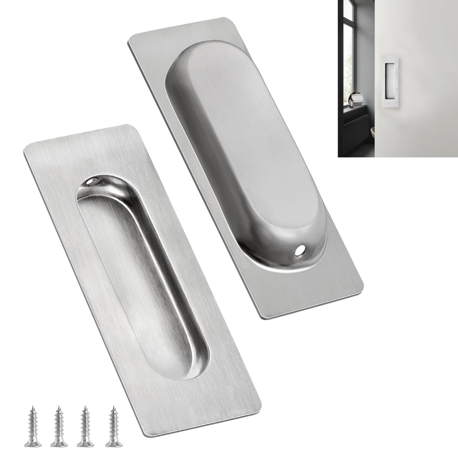 DEFIYEAR 2PCS Invisible Rectangle Pocket Door Handles, Recessed Pull Flush for Sliding Door, Stainless Steel 304 Handle Minimalist Design Cabinets Closet