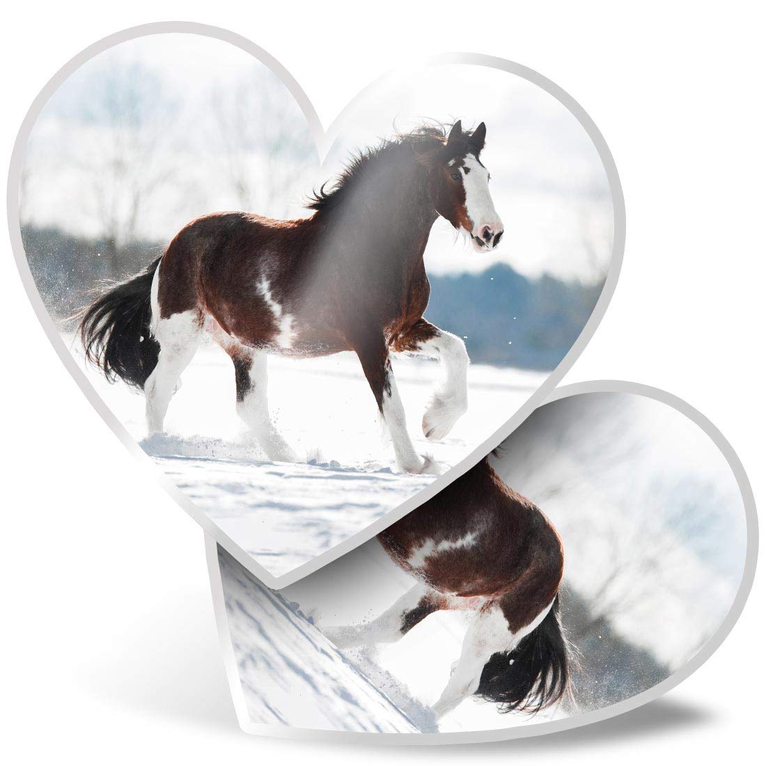 Destination Vinyl Ltd Multi 2 X Heart Stickers 7.5 Cm - Clydesdale Horse In Snow Fun Decals For Laptops,Tablets,Luggage,Scrap Booking,Fridges, #3202