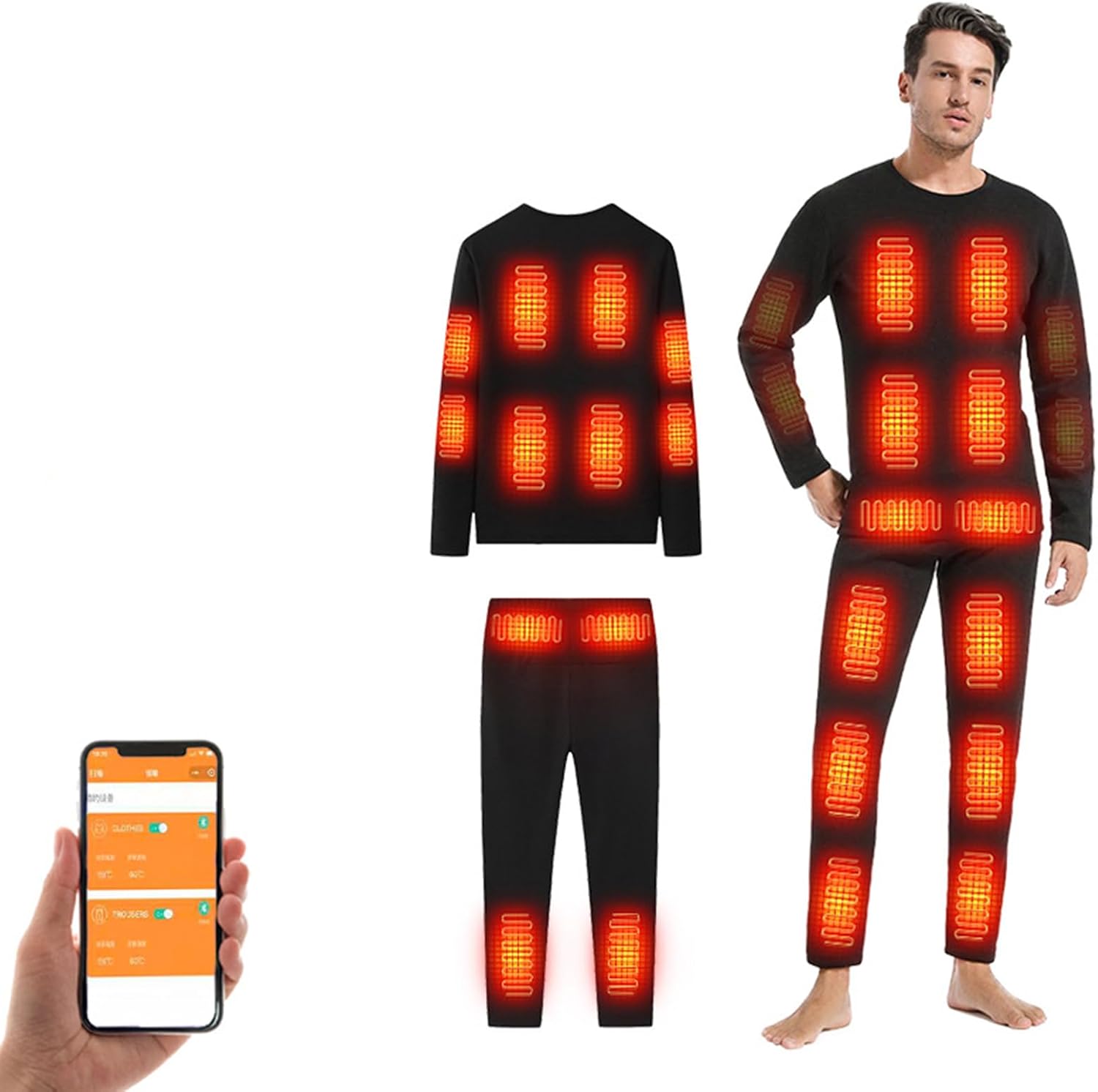 Electric Heated Thermal Underwear Set,Long Sleeve T Shirts Underwear Snow Leggings 24 Heating Zones