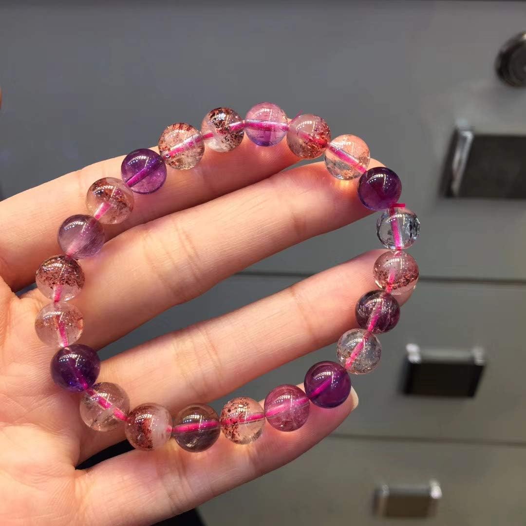 8mm Natural Super Seven 7 Lepidocrocite Quartz Crystal Stretch Clear Round Beads Bracelet