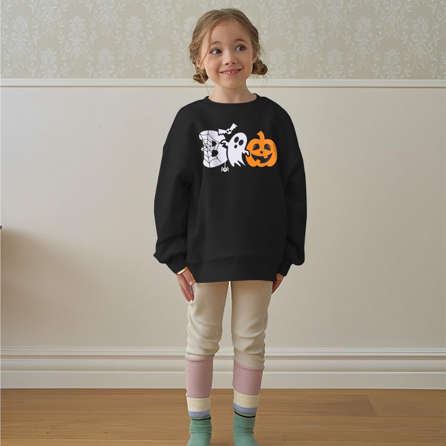 Ritatte Kids Boys Girls Halloween Sweatshirt BOO Pumpkin Ghost Graphic Pullover Funny Spooky Season Crewneck Long Sleeve Tops - Image 2