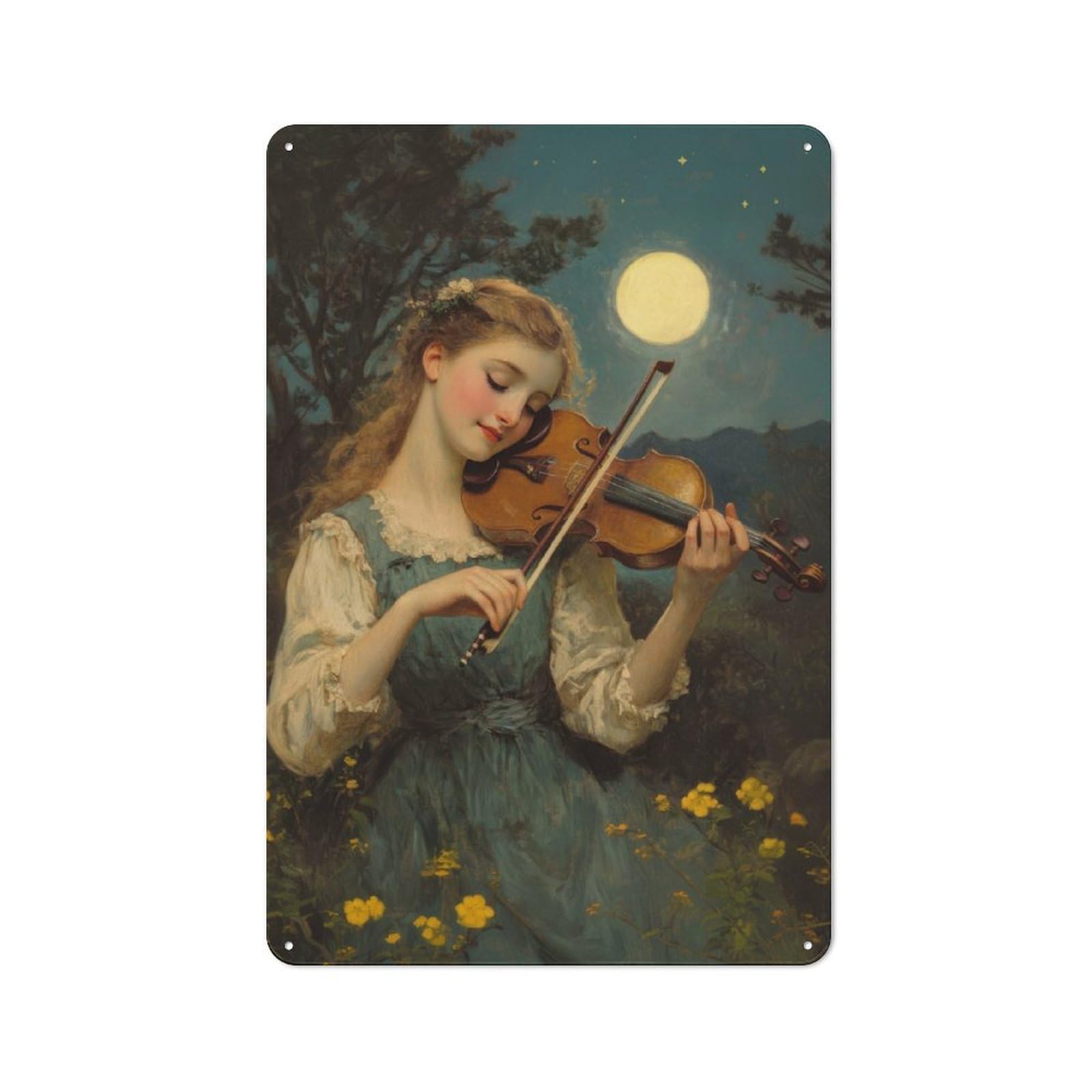 Retro Metal Sign 30x20cm Featuring Moonlight Violinist, Home Bar Decor for Pub, Home Bar, Shed Or Man Cave