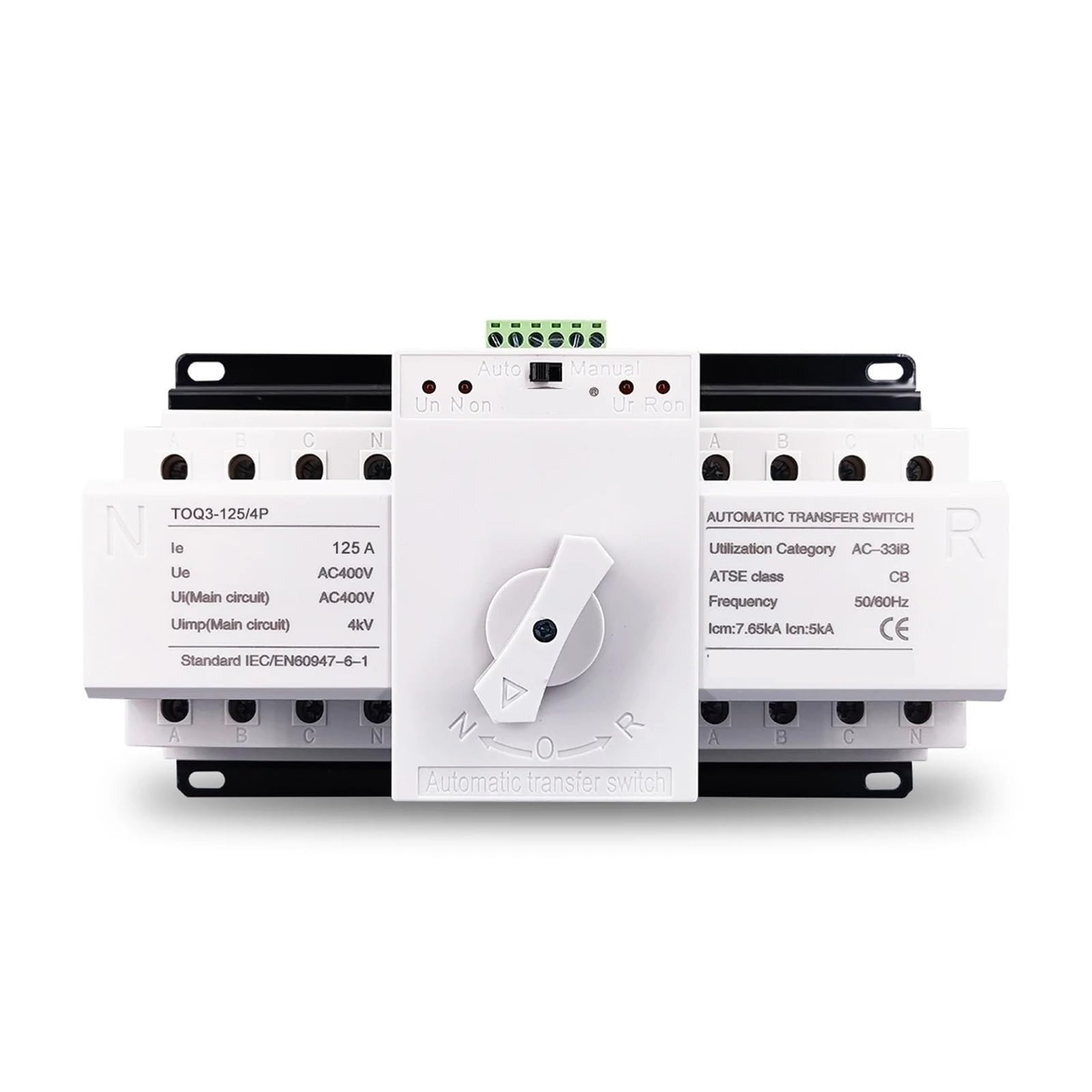 ATS 4P 125A 3 Phase 4 Wire 230V MCB Type Dual Power Automatic Transfer Switch TOQ3-4P/125 PV
