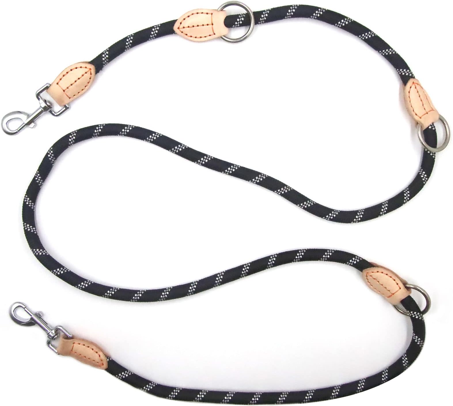 Hands Free Dog Leash(7.5ft), 8 in 1 Multifunction Nylon Double Leash for Dogs, Dog Training Leash with Reflective Stitching, Adjustable Waist Dog Leash Fits All Waist for Medium Large Dogs-Black