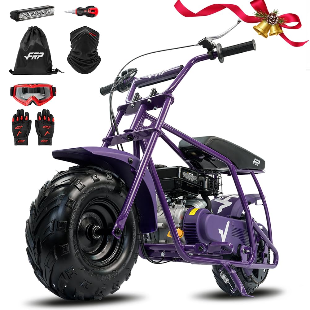 FRP Mini Dirt Bike GMB100 Plus, 99CC Gas Powered Mini Bike 4-Stroke 3HP, Off-Road Mini Bikes for Kids/Adult, W/LED Headlight and Neck Gaiter,Up to 28 Mph, Weight Support Up to 220 LBS (PURPLE)
