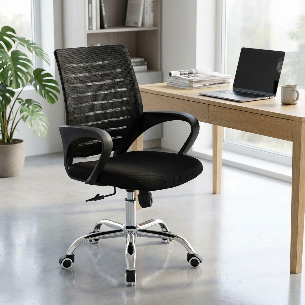 milani home - sedia ufficio ergonomica girevole con poggiatesta e supporto lombare, in poliuretano nero, con braccioli