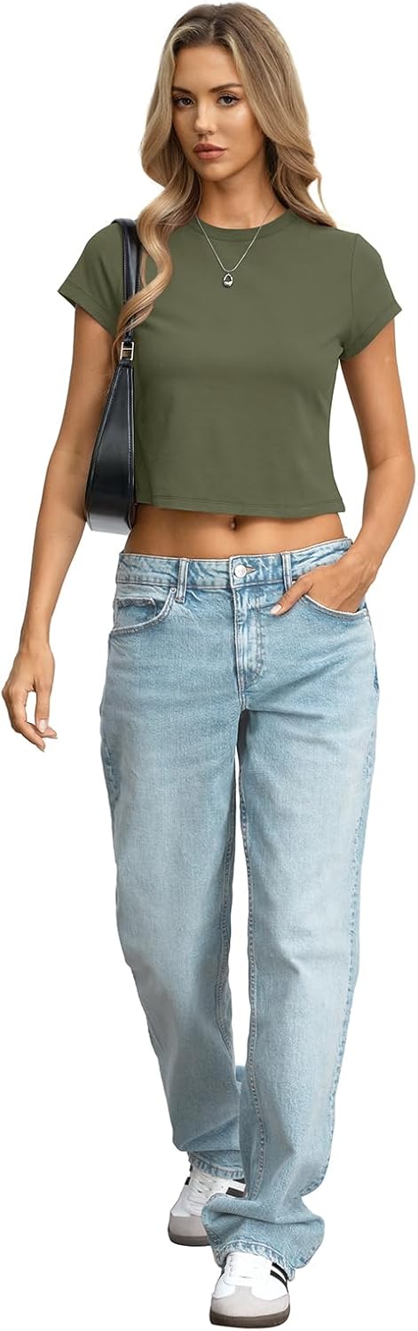 Womens Cotton T Shirts Basic Baby Tee Crop Tops Crewneck Slim Fit Short Sleeves Tee Summer Cute Clothes 2026 - Image 6