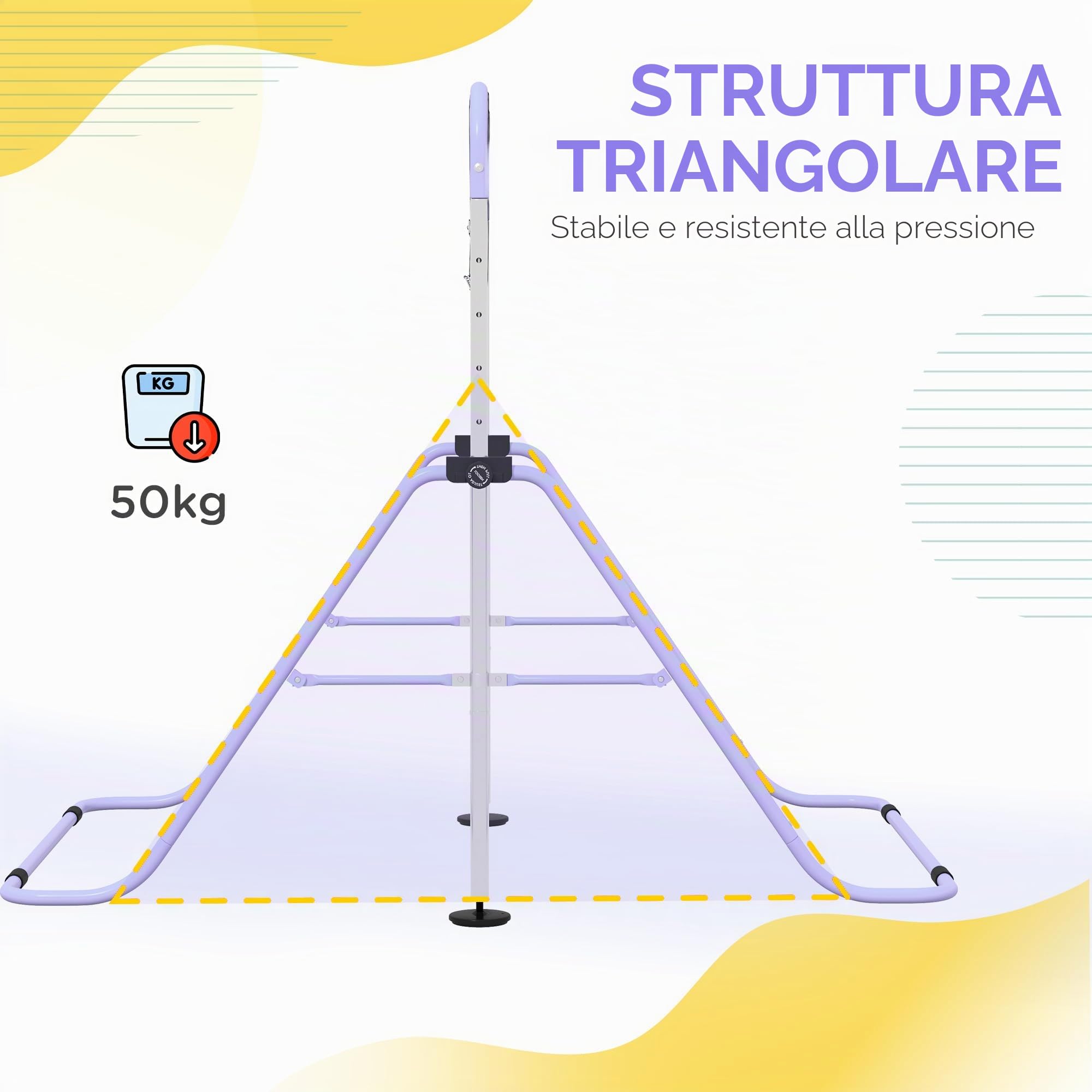 HOMCOM Barra da ginnastica per bambini, barra orizzontale, attrezzatura da ginnastica pieghevole, altezza regolabile, 88-128 cm, con anelli da ginnastica