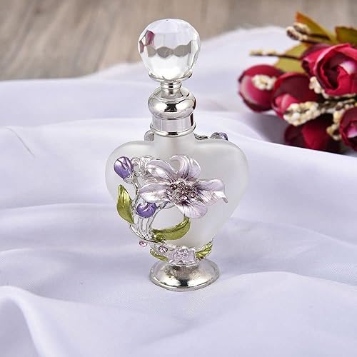 Miniatura 4 de Vctitil Botella de perfume Elegante botella recargable en forma de corazón portátil para decoración de boda, regalos de cristal de metal envejecido,