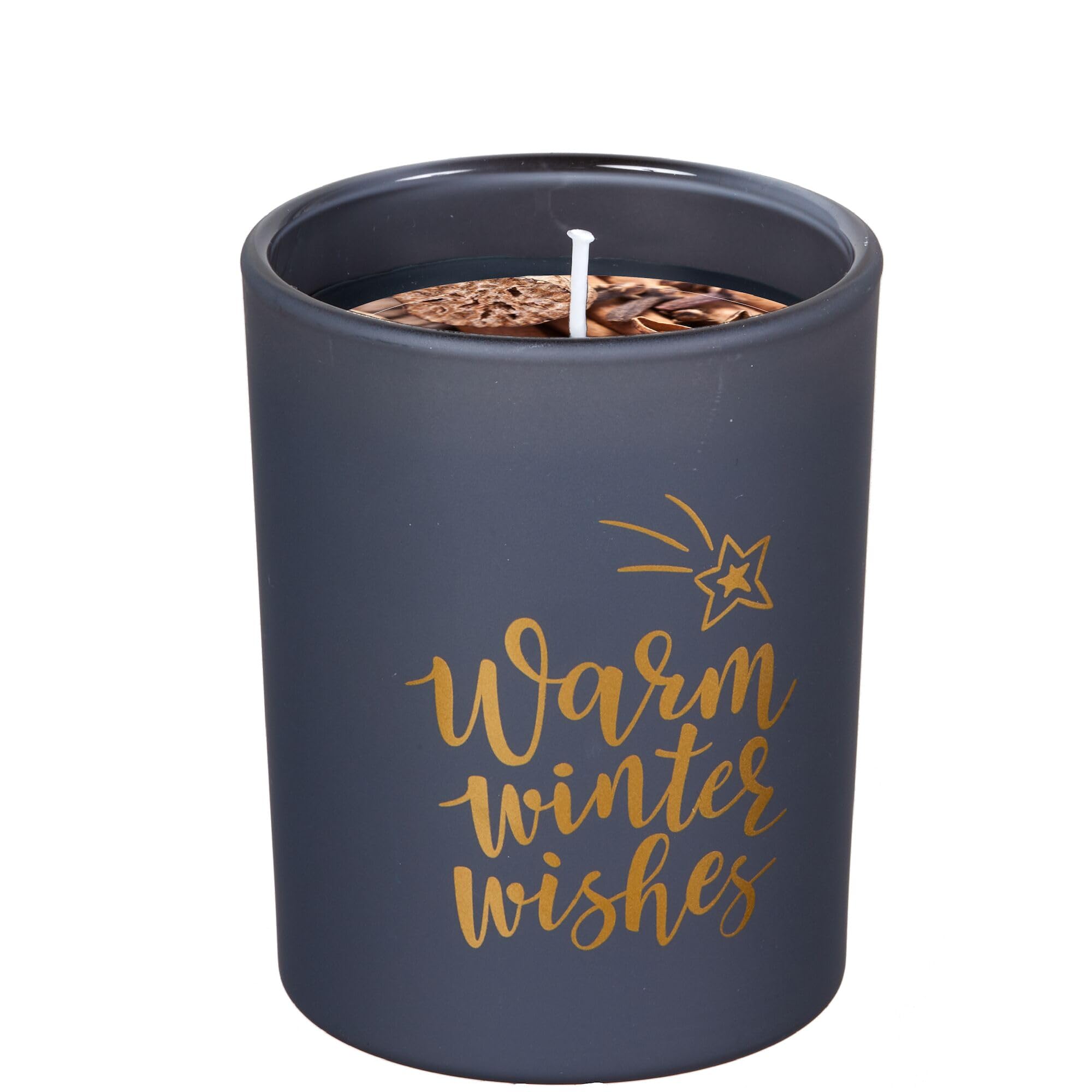 Duftkerzen im Glas - 4er-Set - "Warm Winter Wishes" Kerze, Advent, Weihnachten, Raumduft - Kein Ruß - Brenndauer: 45 Std - verschiedene Duftaromen – 8x8x9,5 cm (Schwarz - Duft: winter spices)