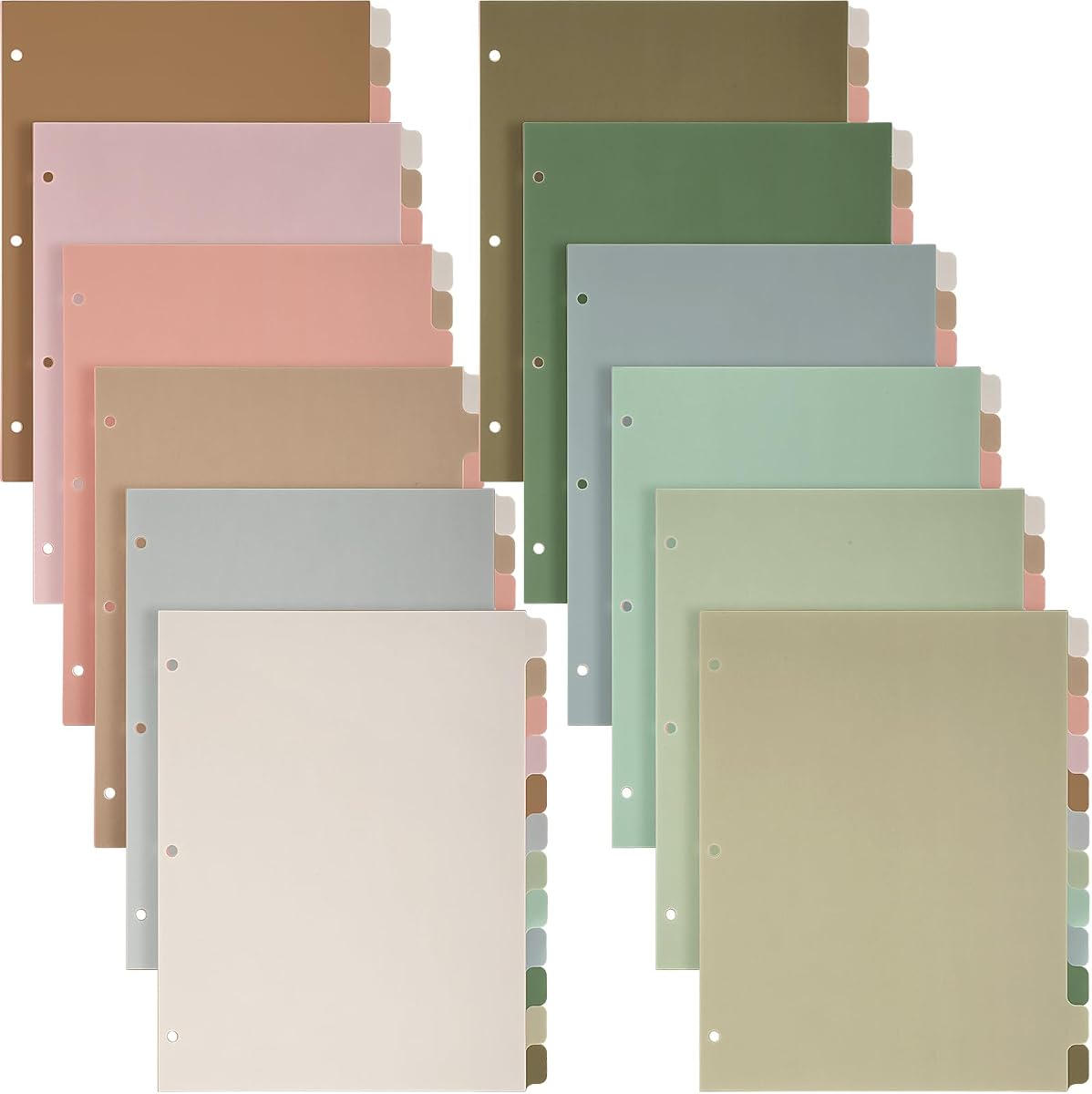 Honoson 12 Sets 12 Tab Binder Dividers for 3 Ring Binders 8.5 x 11 Inch Paper Multicolor with Plastic Film 3 Hole Punched Page Sturdy Index for School(Dark Color)