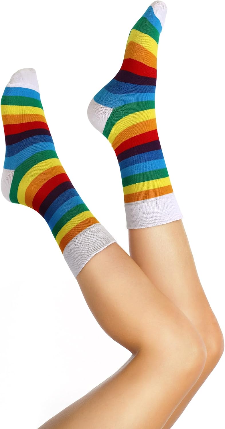 Bencailor 6 Pairs Rainbow Striped Socks Novelty Casual LGBT Athletic Cotton Socks for Adult