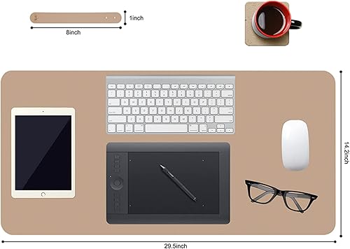 Miniatura 4 de Tapete de escritorio de cuero, tapete de escritorio, impermeable, para teclado y mouse, protector de cuero para mouse y oficina (beige)
