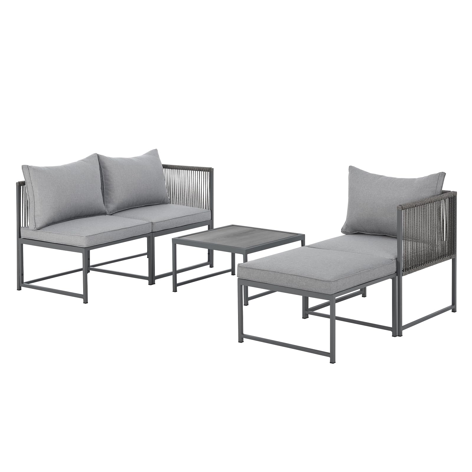 SVITA Detroit Gartenmöbel Set Polyrattan Lounge Modular Ecksofa Chaiselongue Tisch Flexibel als 3 Sitzer oder Sessel 2 Sitzer Inklusive Kissen Grau