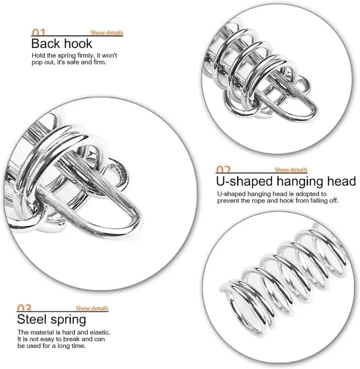 Leash Shock Absorbing Spring 2/4/10Pcs Outdoor Camping Carabiner Steel Tent Rope Tightener Awning Lightweight Springs Windproof Fixing Cord Tensioner Buckle(10pcs)