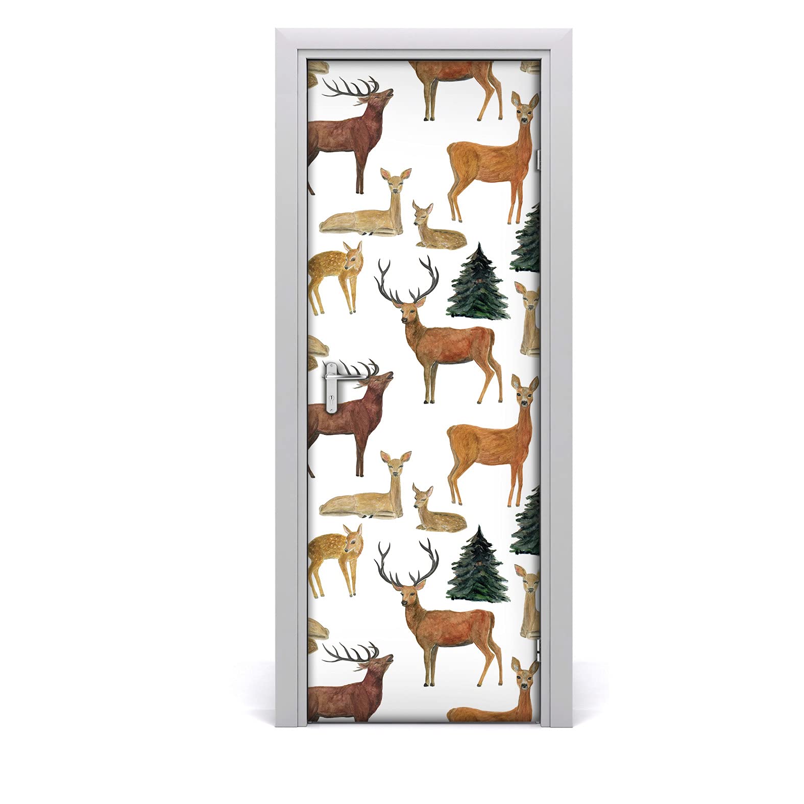 Vinilo para puerta de bosque y ciervo marrón de 85x200 cm autoadhesivo