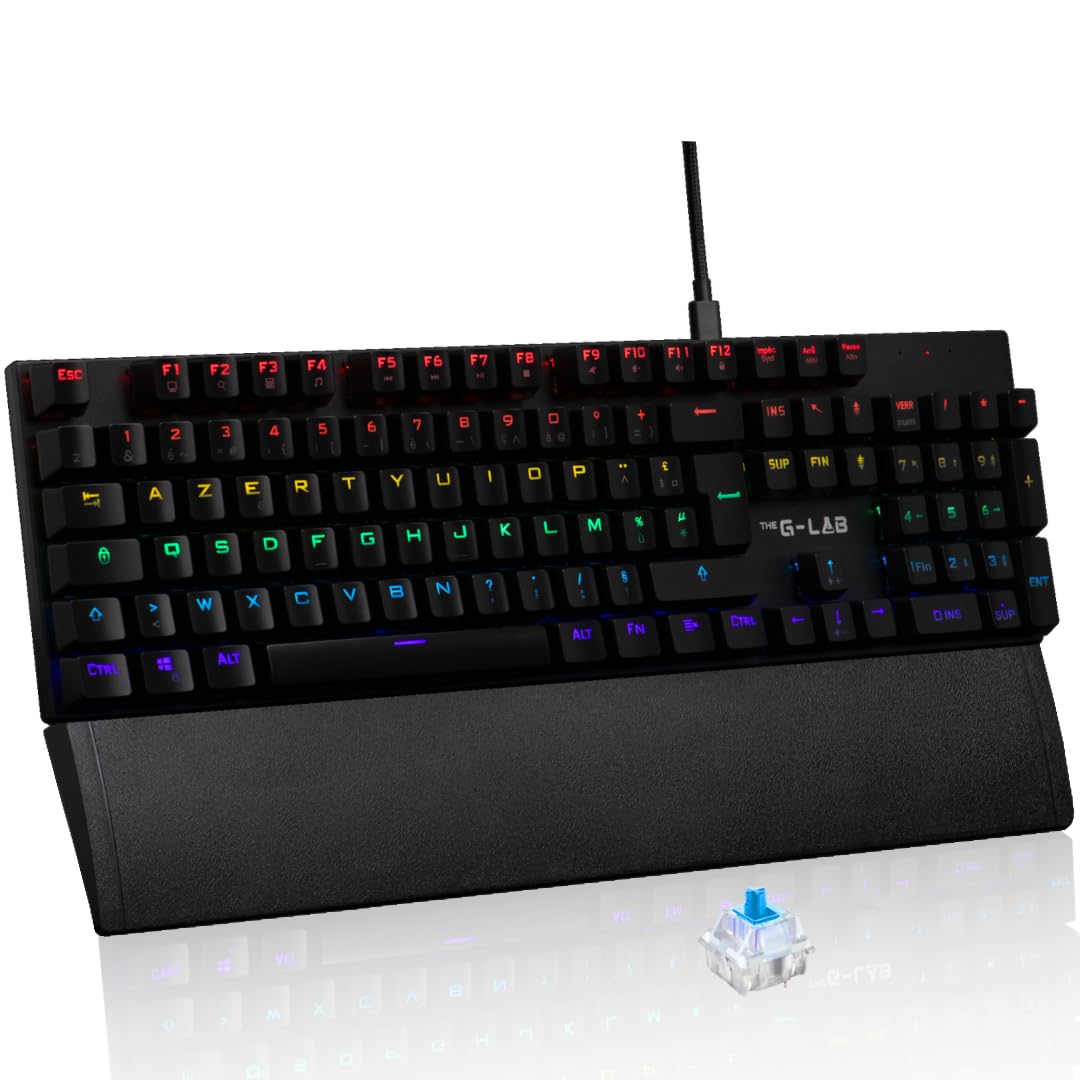 The G-Lab Keyz Carbon Ex Mechanical Azerty Switch Keyboard Blue – RGB LED Backlit Gaming Keyboard, Total Anti-Ghosting, 12 Multimedia Keys – PC/PS5/Xbox – New (Keyz Carbon Ex)
