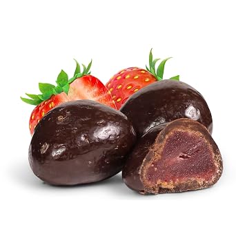 Dark Chocolate Covered Dried Strawberries by It's Delish, 55 OZ Jumbo Container | Gourmet Dark Chocolate Covered Strawberry Fruit Snacks Bulk Chocolate Candy | Vegan, Kosher