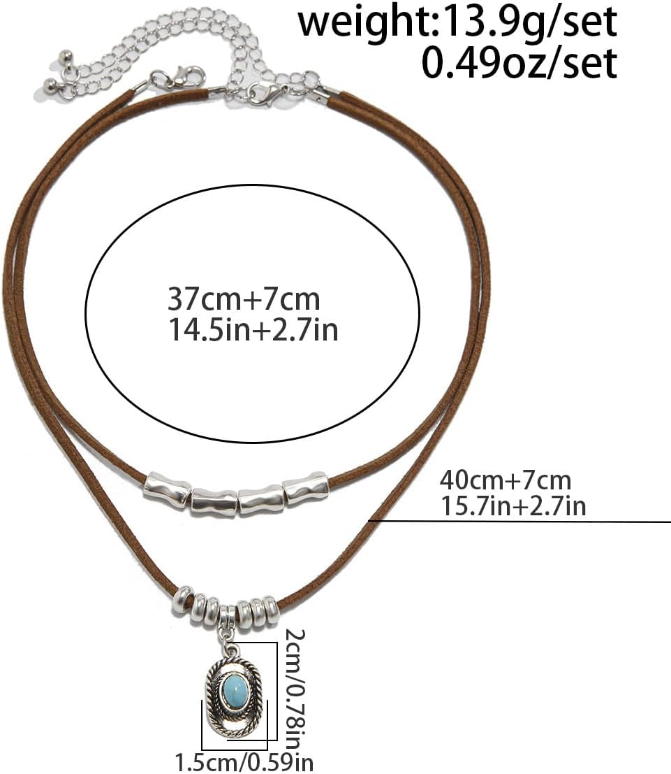 Western Necklaces Boho Layered Charm Necklace for Women Turquoise Beaded Choker Ox-head Pendant Necklace Western Jewelry for Women Cowgirl Accessories - Image 7