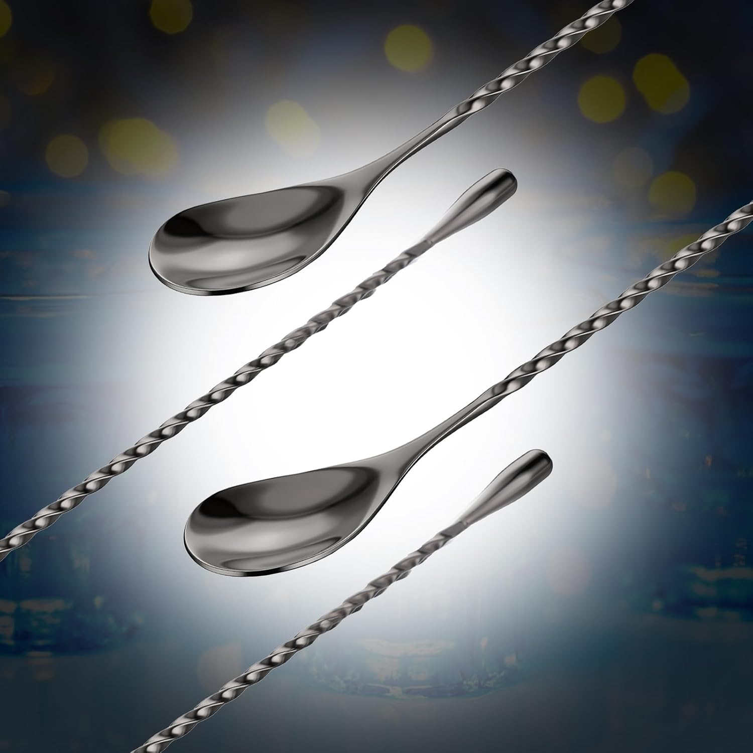 2 Pcs Mixing Spoon Stainless Steel 12" Long Handle Bar Spoon Cocktail Stirring Spoons Thread Shape Bar Mixing Spoons for Shaker Tall Cups