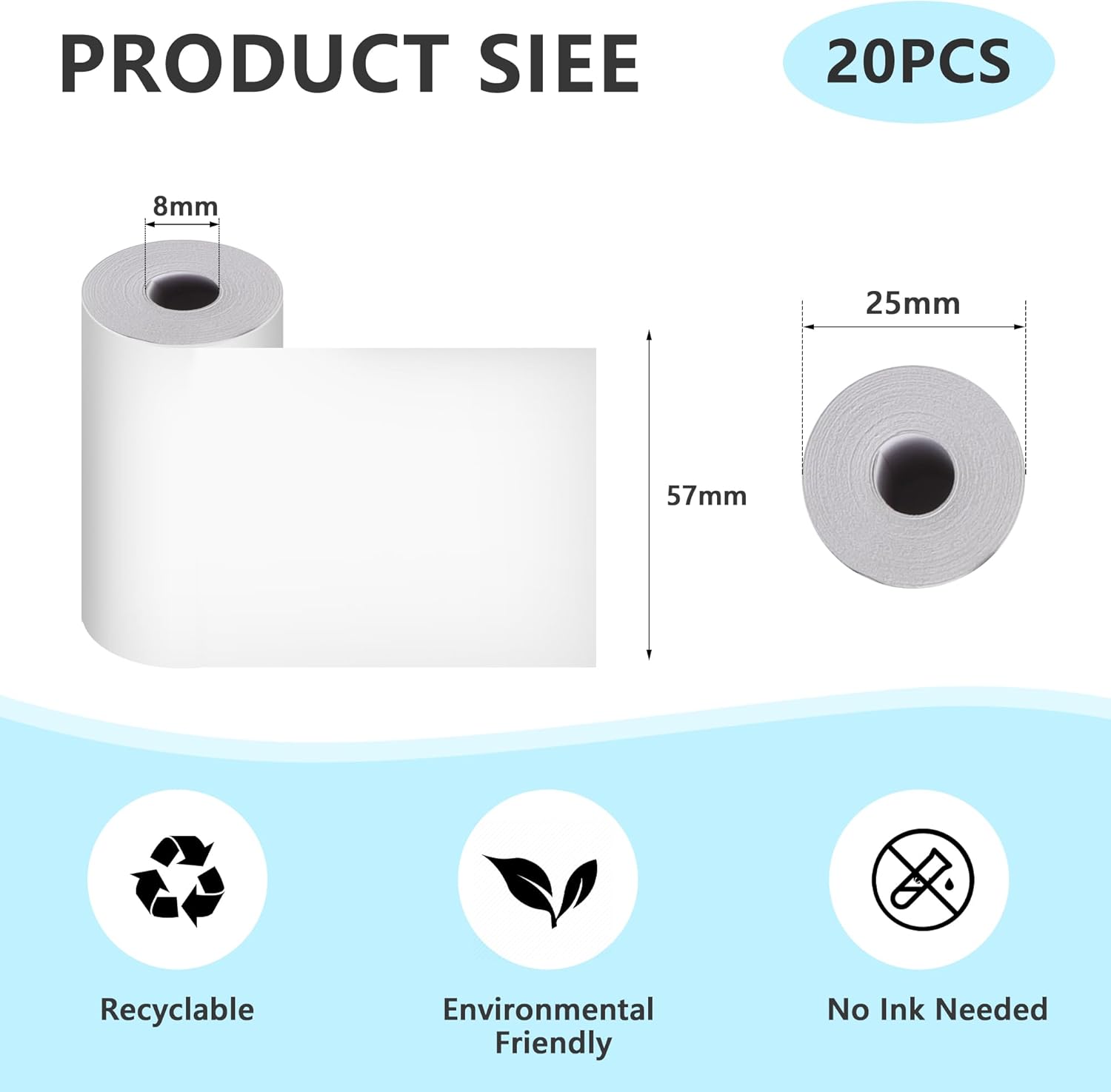 YSDMY Thermisch Papier 20 Rollen Thermopapier 57 x 25 mm