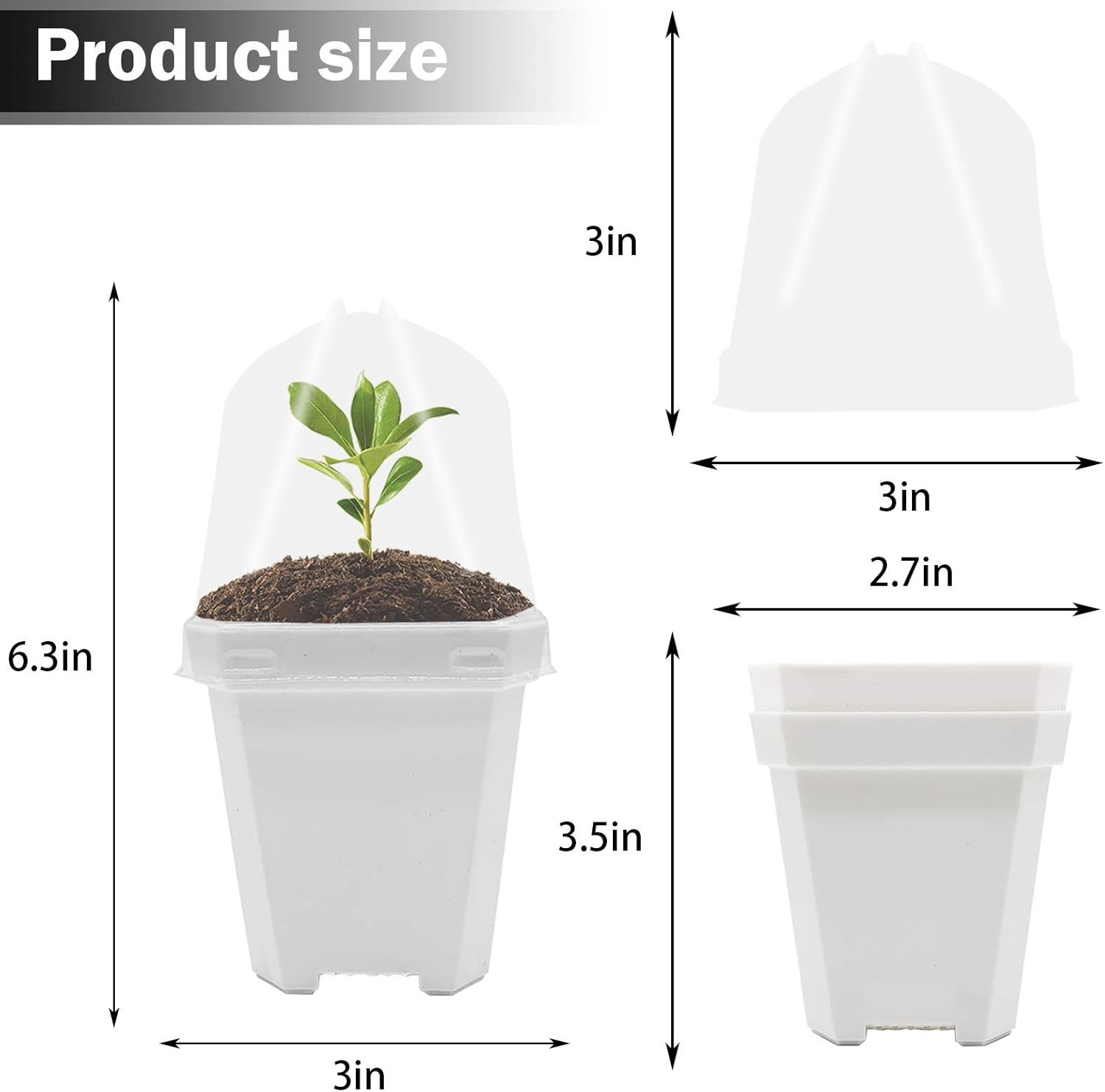 30 PCS Plant Nursery Pots with Humidity Dome-Gardening Pots Small-Square Planting Containers Cups for Succulents Seedlings Cuttings Transplanting (30 PCS-S) - Image 2