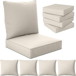 Suionryorid 24x24x6 Outdoor Deep Seat Cushions Set of 8 - Waterproof Fade-Resistant Patio Replacement Cushions for Loveseats Sofas Chairs