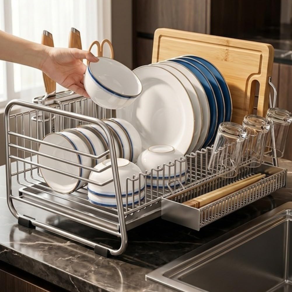 Escurridor de Platos para acero Inoxidable 304 con Bandeja Escurridor(B)