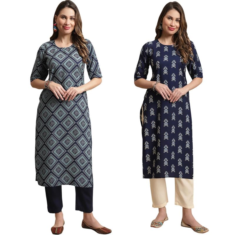 Pinkmint Crepe Kurta Set For Women Ll Printed Kurti & Pant Set Ll Combo Kurta Set Ll (Pack Of 2),Multicolor